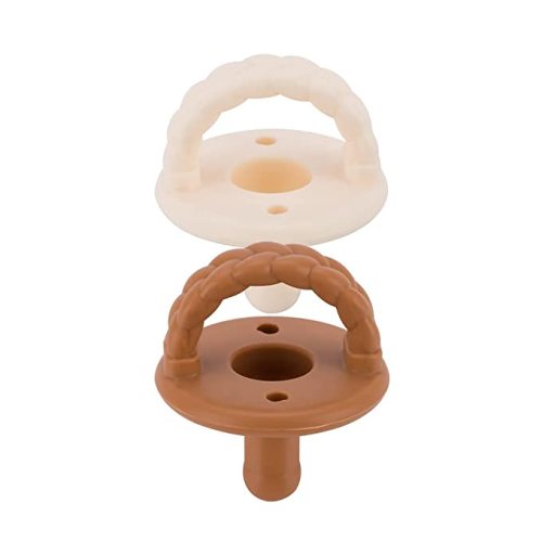 Itzy Ritzy Silicone Pacifiers for Newborn - Sweetie Soother Pacifiers Feature Collapsible Handle & Two Air Holes for Added Safety; for Ages Newborn and Up, Set of 2 in Coconut & Toffee - 2 Count (Pack of 1) - Solid