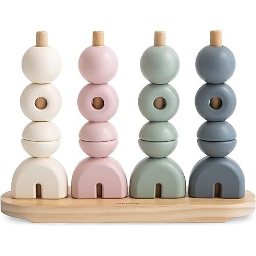 mushie Wooden Multi Shape Stacker | for Kids 3 Years+ | Preschool Educational & Toddler Montessori Toys (Original)