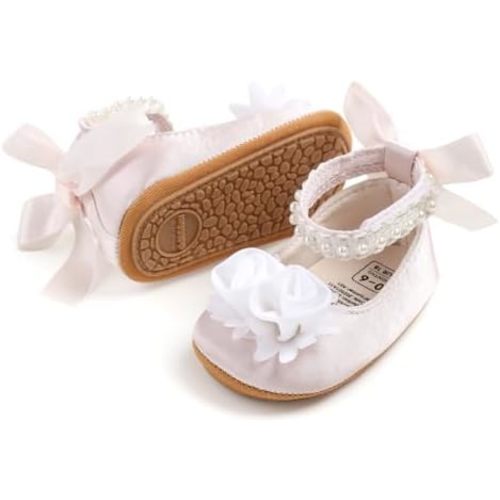 Infant Baby Girl Shoes Baby Mary Jane Flats Princess Wedding Dress Shoes Crib Shoe for Newborns, Infants, Babies, and Toddlers