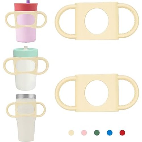 NiHome Tumbler Grip Compatible with 14oz Stanley Quencher, Fit for 12 15oz Zak Owala kids Cups Accessories Handle, Silicone Dual-Handle Tumbler Handles for Home Travel Outdoors Daily Use (2PCS,Cream)
