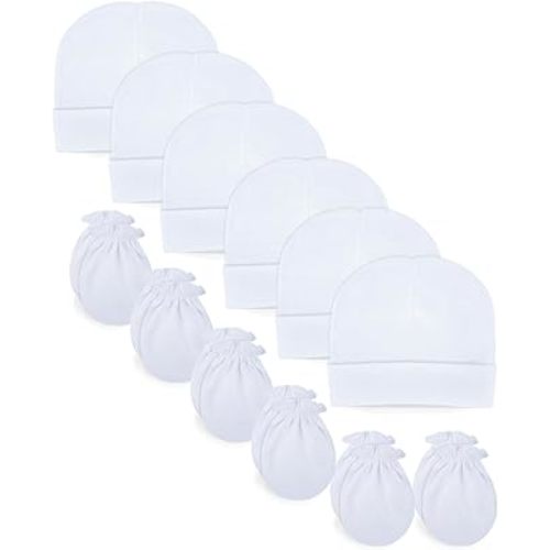 RATIVE No Scratch Mittens and Caps 100% Cotton for Newborn Baby 0-6 Months Boys Girls