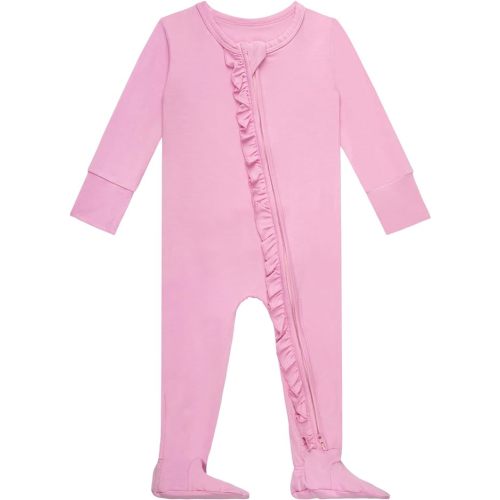 GUISBY Pajamas for Babies, Long Sleeve with Convertible, Zipper Sleepers for Boys Girls Pink 3-6 Months