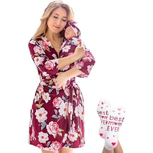 ECO BABY Mommy and Me Robe and Swaddle Set | Maternity Robe and Matching Baby Set for Girl, Boy | Hospital Labor and Delivery