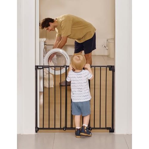 Babelio 29-43" No Bottom Bar Baby/Dog Gate for Stairs and Doorways, Easy to Remove and Install, Auto Close Function, Extra-Wide Walk Thru Door, Hardware Mount, 30" Tall, Black
