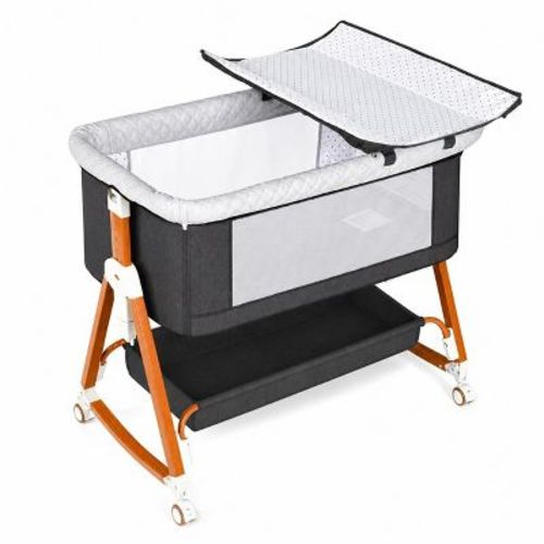 Kmaier Baby Bassinet Foldable Portable Bedside Crib,Storage Basket Breathable Mesh,Dark Grey