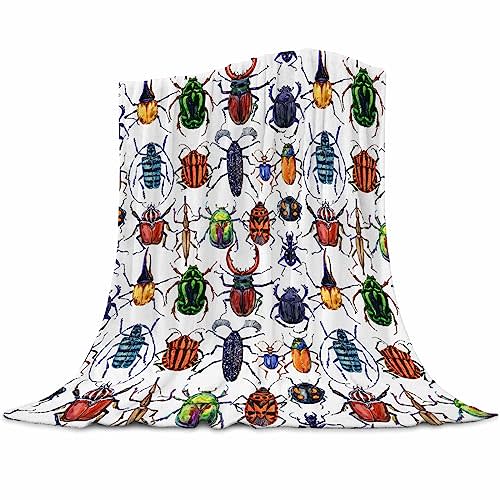 Colorful Beetle Insect Throw Blanket for Kids & Bug Lovers - Super Soft Flannel Blankets, Cozy Fleece Blanket for Boys & Girls, Lightweight Warm Gift for Toddlers & Children - 40"x50" All Seasons