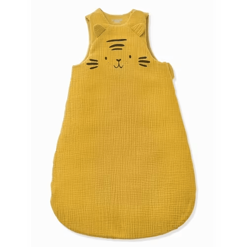 Sleeveless Baby Sleep Bag in Organic* Cotton Gauze, BABY TIGER Theme - yellow/print, Bedding & Decor
