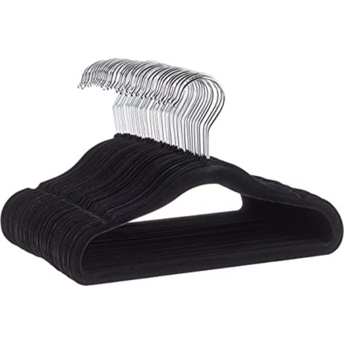 Amazon Basics Kids Velvet, Non-Slip Clothes Hangers for Infant and Toddler, 11.6 in (for baby clothes), Pack of 50, Black
