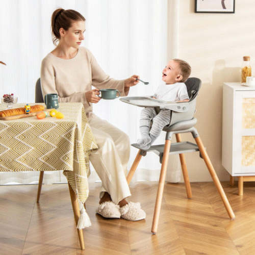 6 in 1 Convertible Highchair With Safety Harness and Removable Tray-Gray
