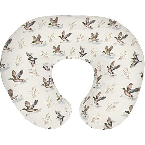 Wild Ducks Mallards Baby Nursing Pillow Covers for Boy Girl Vintage Duck Hunting Nursing Pillow Slipcovers for Breastfeeding Pillows Retro Duck Leaves Pond Soft Stretchy Covers for Newborn Infant
