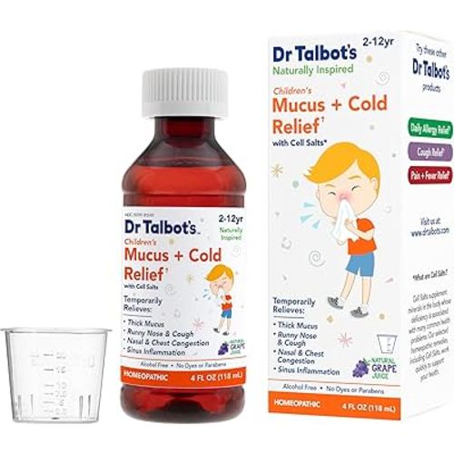 Dr. Talbot's Mucus + Cold Relief Liquid Medicine, Naturally Inspired, for Children, Includes Dosage Cup, Natural Grape Juice Flavor, 4 Fl Oz