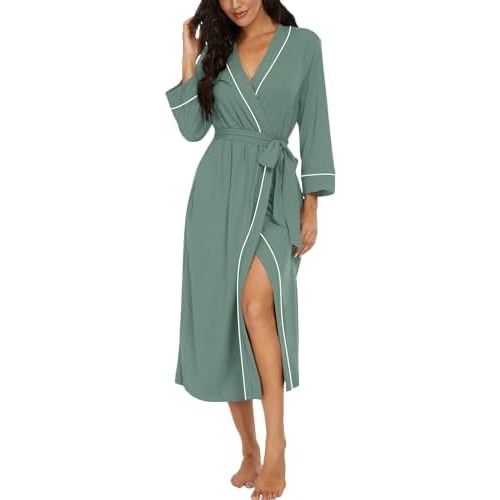 PrinStory Womens Robe Long Knit Bathrobe Lightweight Soft Robes Ladies Bath Robe