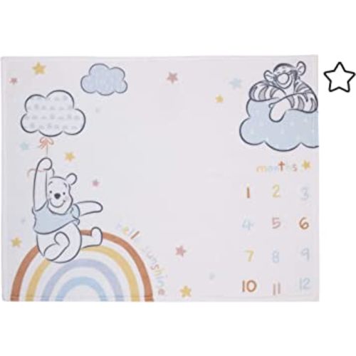 Disney Winnie The Pooh Multi Rainbow & White Super Soft Milestone Baby Blanket, Light Blue, White, Orange, Yellow