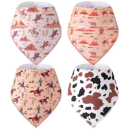 4 Pcs Western Cowboy Baby Bandana Bib Cotton Newborn Infant Feeding Drool Bib for Drooling and Teething Girl Boy