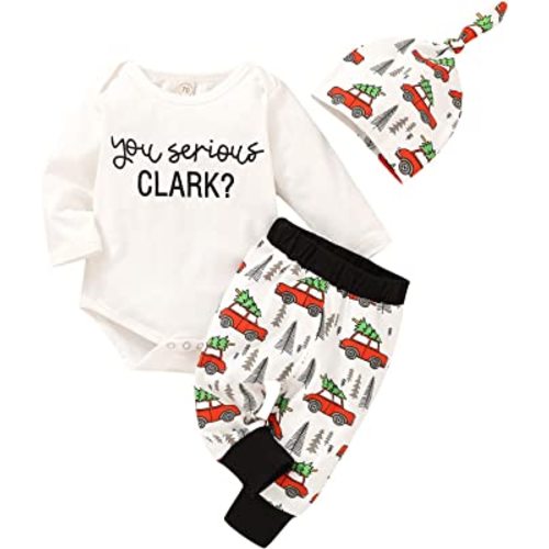 YOUNGER STAR Family Christmas Newborn Baby Xmas Car Romper Pants+Xmas Hat Coming Home Outfits Set