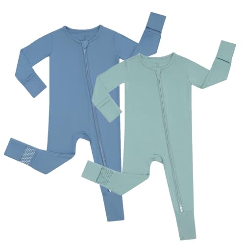 JunNeng Rayon of Bamboo Baby Sleeper with Mittens Cuffts Feet & Non-Slip Design, 2 Way Zipper Pjs Sleep'N Play Romper
