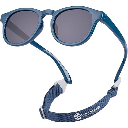 COCOSAND Baby Toddler Sunglasses with Strap Polarized Flexible Round Frame for Newborn Infant Kids Boy Girl Age 0-6 Years Old