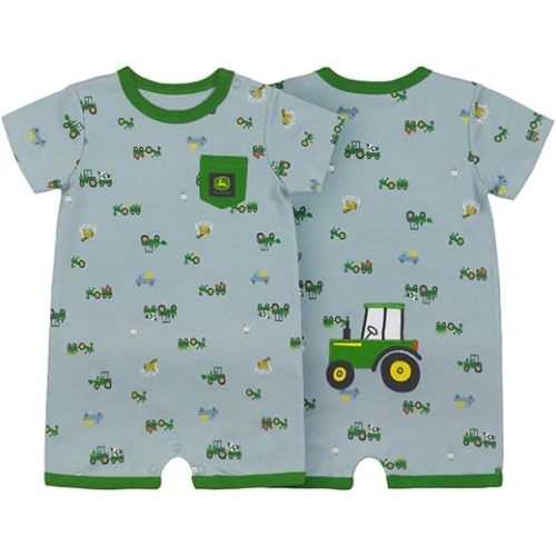 John Deere Blue Tractor Short Sleeve Romper Sizes 3/6, 6/9/ 9/12 Months