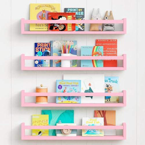 Forbena Large Kids Bookshelves for Girls Room Set of 4, Floating Book Shelves for Baby Girl Nursery Wall Deocr, 24 Inches Long Wall Mounted Bookshelf for Toddler Kid Child Teens Bedroom (Pink) - 23.6 Inch