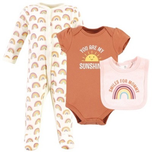 Hudson Baby Infant Girl Cotton Sleep and Play, Bodysuit and Bandana Bib Set, Sunshine Rainbows, 3-6 Months