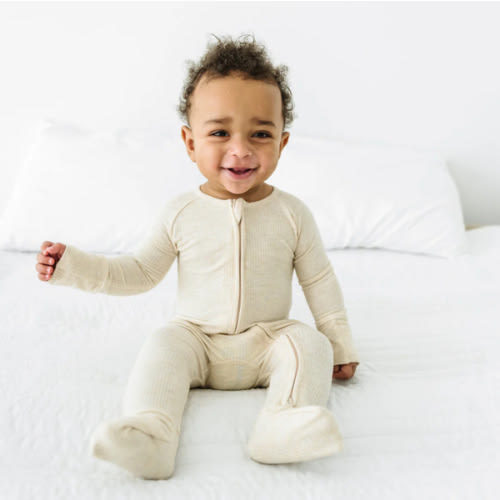 Heather Oatmeal Ribbed Zippy - Little Sleepies