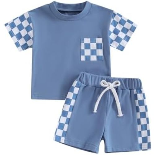 Infant Baby Boys Summer Color Block Clothes Sets Outfits Short T Shirt Elastic Rolled Shorts Set Toddler Clothes
