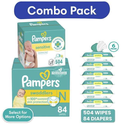 Pampers Swaddlers Diapers (Size 1) and Baby Wipes