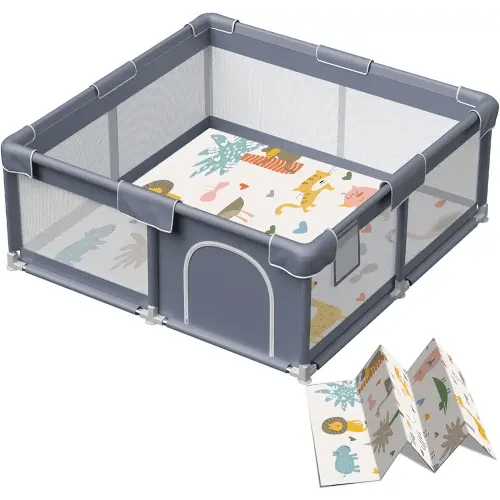 Baby Playpen with Mat, 50x50 Inch Playpen with Mat Waterproof for Babies and Toddlers Play Pen Playards Safety Gate Fence Active Center Indoor