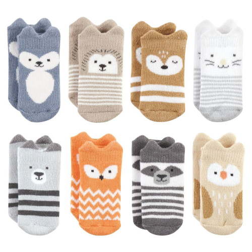 Hudson Baby Infant Boy Cotton Rich Newborn and Terry Socks, Boy Woodland 8-Pack, 6-12 Months