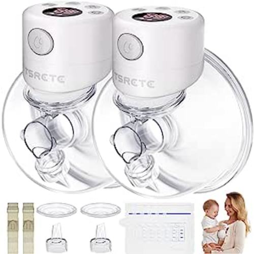 Breast Pump, TSRETE Electric Hands-Free Double Wearable Breast Pump, Breast Pumps with 2 Modes, 9 Levels, LCD Display, Memory Function Rechargeable Double Milk Extractor-24mm Flange, White : Baby