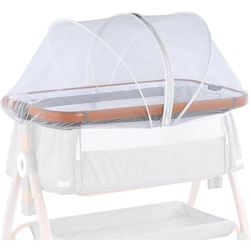 SeedFuture Bassinet Mosquito Net Cover with 2-Way Zipper for Baby Bassinet Bedside Sleeper Travel Crib White