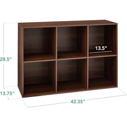 Best Choice Products 6-Cube Storage Organizer, 13.5in Shelf Opening, Bookcase, Display Shelf, Customizable w/ 3 Removable Back Panels – Walnut