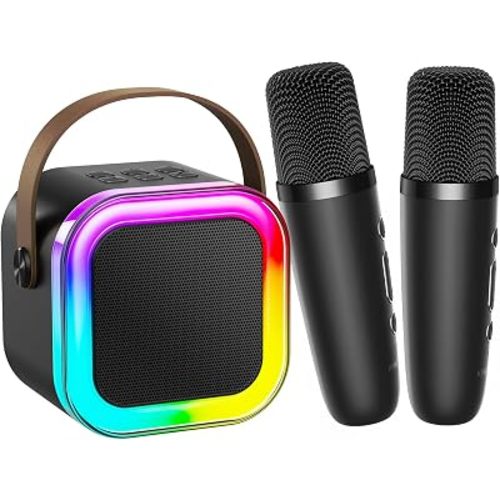 Kinglucky Mini Karaoke Machine for Kids, Top Birthday Gift Pick for Girls Ages 3, 4, 5, 6, 7, 8, 9, 10, 11, 12 Years Old, Kids' Personal Video Players Accessories with 2 Mics Singing Present Toy Black
