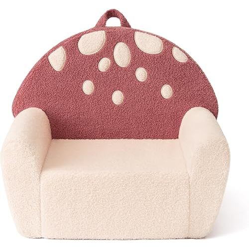 Blissful Diary Toddler Chair Comfy, Foam Kids Chair with Soft Teddy Plush, Toddler Reading Armchair with Cute Mushroom Designs- Rusty Red