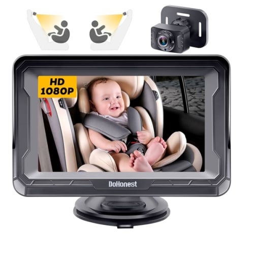 DoHonest Baby Car Camera HD 1080P - Rear-Facing Car Baby Monitor with Night Vision, Adjustable View Angle, Easy Setup, Anti-Glare Display, Safety for Kids & Infants