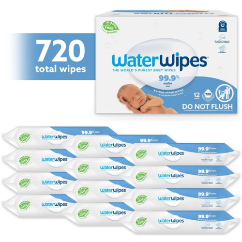 WaterWipes Plastic-Free Textured Clean, Toddler & Baby Wipes, 99.9% Water Based Wipes, Unscented & Hypoallergenic for Sensitive Skin, 60 Count (12 packs), Packaging May Vary