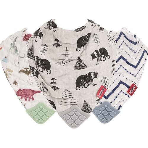 Nuby Baby Bibs - 3 Pc Muslin Bibs - Reversible 100% Natural Cotton Teething Bib - Baby Bibs For Girls And Boys, Baby Essentials