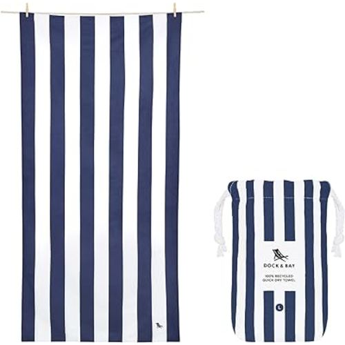 Dock & Bay Beach Towel - Quick Dry, Sand Free - Compact, Lightweight - 100% Recycled - includes Bag - Cabana - Whitsunday Blue, Medium (130x70cm, 51x27)