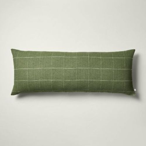 14"x36" Windowpane Plaid Oblong Bed Pillow Dark Green - Hearth & Hand™ With Magnolia