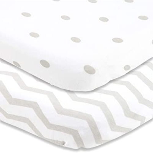 Cuddly Cubs Pack and Play Sheets Fitted – for Graco Pack n Play Playard – 2 Pack – Snuggly Soft Jersey Cotton Mini Crib Mattress Sheets Set for Baby Boy, Girl – Grey Polka Dots, Chevron
