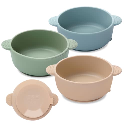 Eascrozn Baby Bowls with Suction, 3 Pack Baby Led Weaning Supplies, Soft Silicone Food Bowl for Babies Kids Toddlers, BPA Free, Microwave and Dishwasher Safe, Multicolor
