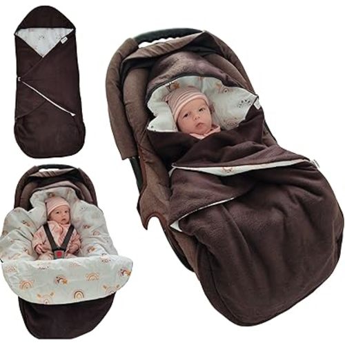 Car seat Blankets for Babies - Baby Car Seat Cover Winter - Carseat Swaddle Blanket - Stroller Bunting Bag for Infants -Universal Fit for Baby Car Seat (Brown)