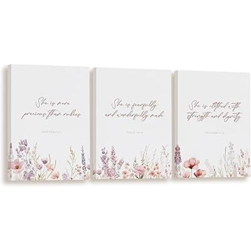 BIWSHA Pink Christian Wall Art Decor, Wildflower Nursery Prints 11x14, Girl Bible Verse Floral Wall Art for Bedroom Playroom Baby Girl Gift