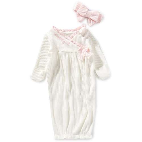 Mud Pie Baby Girls Newborn-3 Months Chainstitched Gown & Headband 2-Piece Set