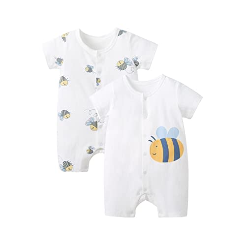 pureborn Baby Romper Bodysuits 2-Pack Unisex Soft Cotton One-Piece Outfit for Infant Boys Girls 0-24 Months