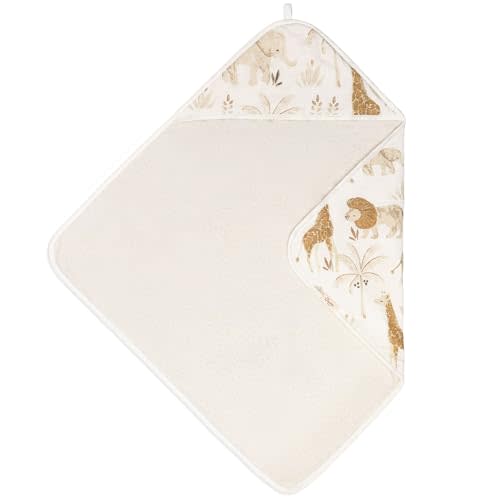 Crane Hooded Towel - 100% Cotton Terry Cloth Hooded Towels, Safari Animal Pattern, 30" x 30", Perfect for Babies' Bath, Pool, Beach & Travel