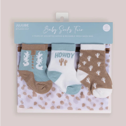 JuJuBe x Studio Oh! 3-Pack Soft Durable Baby Socks Set - Howdy Partner Blue