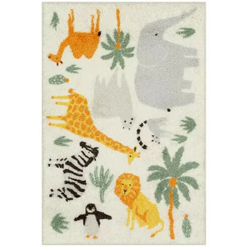 The Big One Kids™ Rug Jungle Animals Nursery Playroom or Bedroom Washable Shag