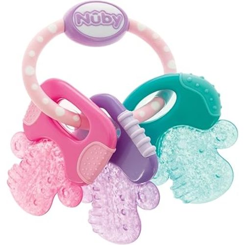 Nuby Ice Gel Teether Keys - Silicone Soothing Baby Teether Toys for Infants - Gentle for Sore Gums Colorful and Fun Toys - Safe and Durable Infant Baby Teething Toy - Pink