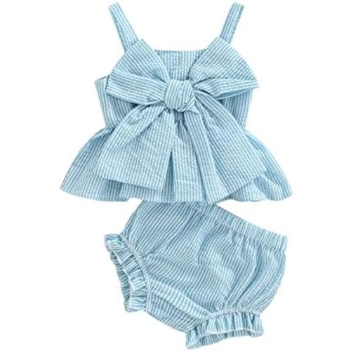 Newborn Baby Girls Summer Shorts Clothes Sleeveless Daisy Print Bow Cami Tops PP Front Bowknot Outfits Set